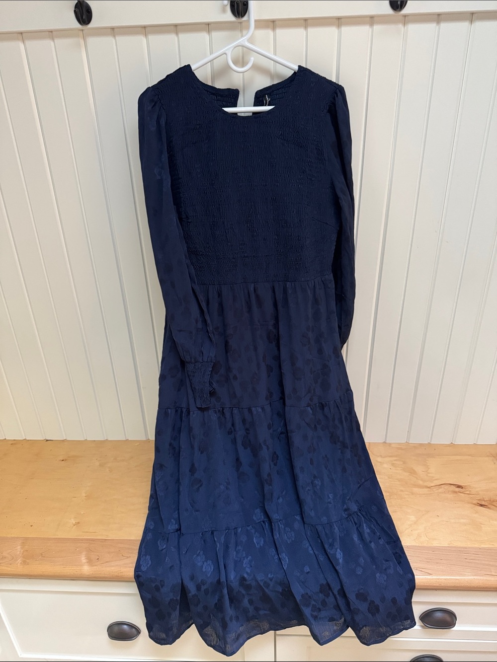 Navy Long Sleeve Tiered Maxi Dress